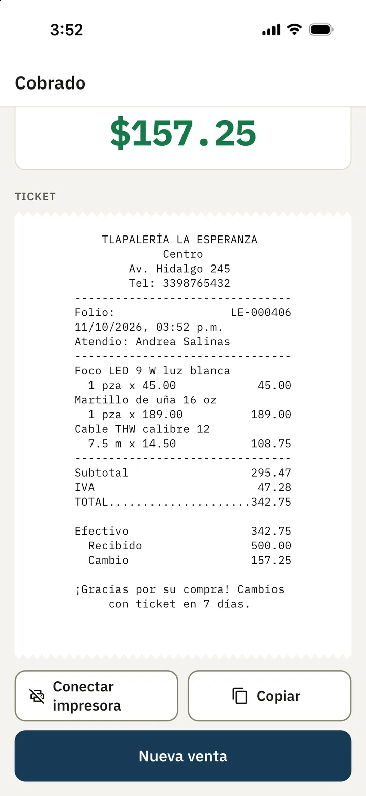 Cobrado: el ticket de la venta LE-000406